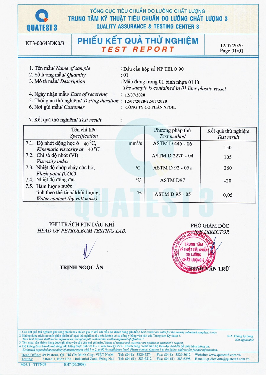 test chất lượng telo 90