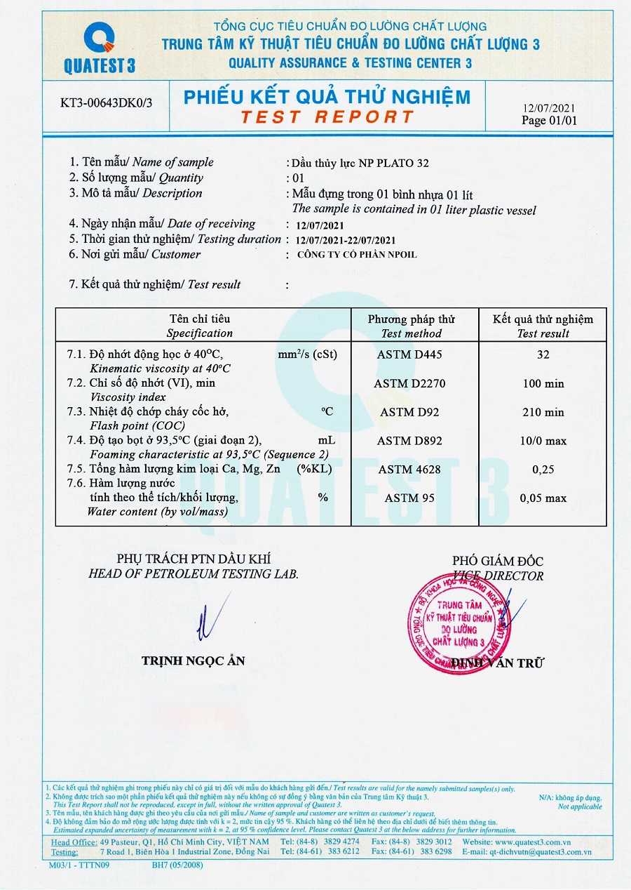 test chất lượng plato 32