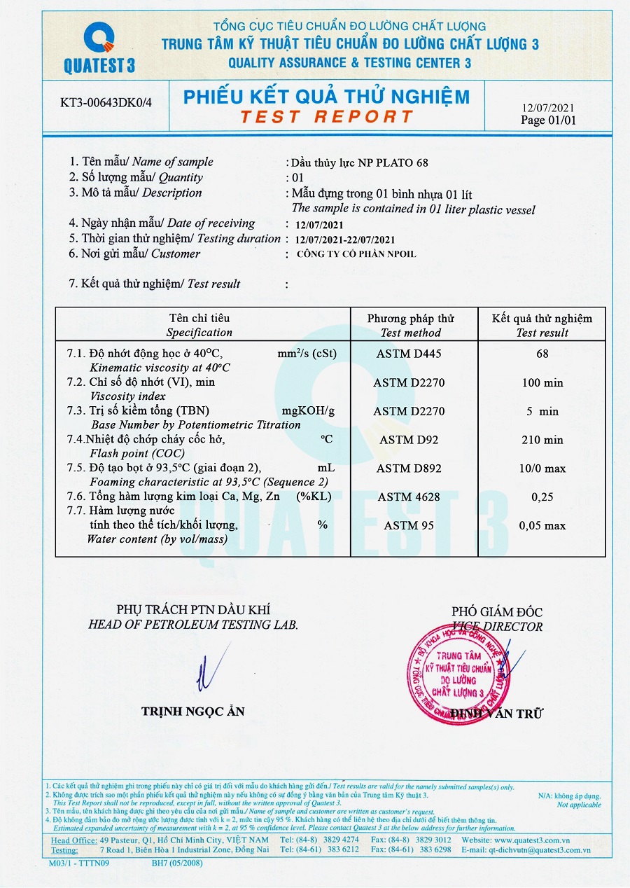 test chất lượng plato 68