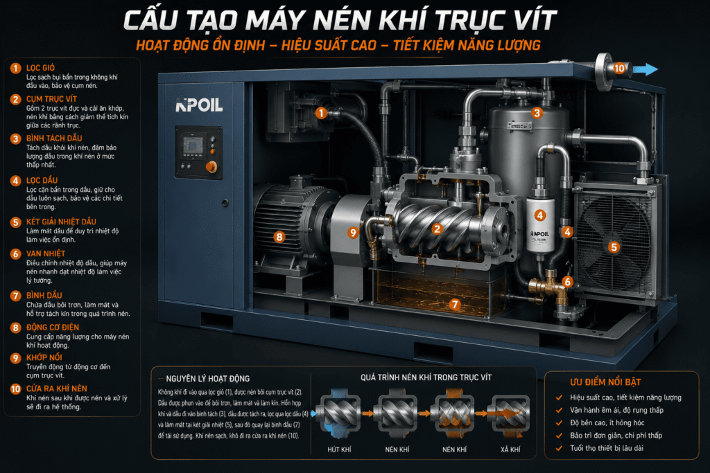 Cấu Tạo Máy Nén Khí Trục Vít