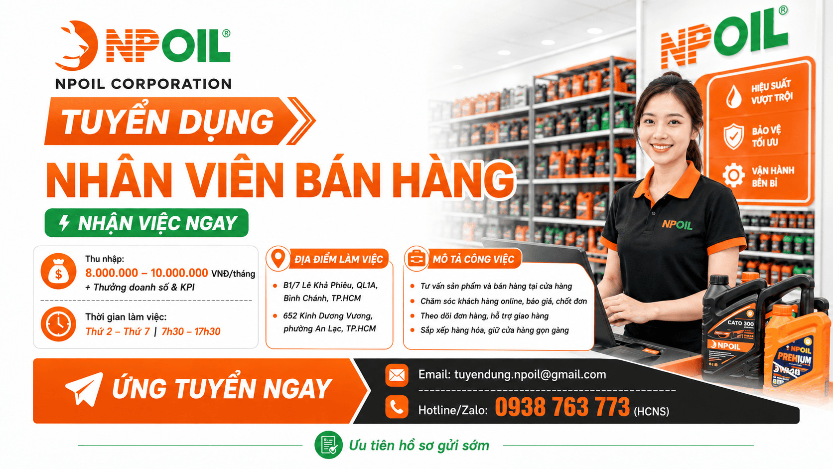 NPOIL Corporation tuyển dụng Nhân viên Bán hàng tại TP.HCM
